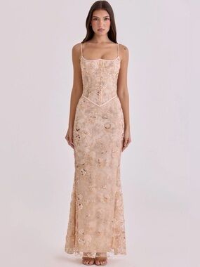 House of CB Blush Embroidered Lace Maxi Dress